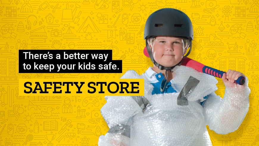 Safety Store logo with child wrapped in bubble wrap